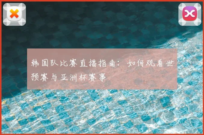 韩国队比赛直播指南:如何观看世预赛与亚洲杯赛事